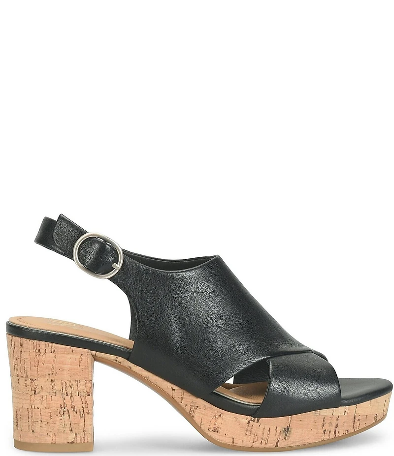 Sofft Liv Metallic Leather Slingback Cork Heel Sandals
