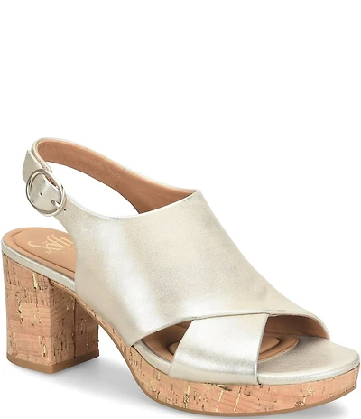 Sofft Liv Metallic Leather Slingback Cork Heel Sandals