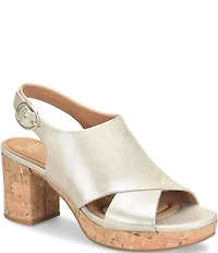 Sofft Liv Metallic Leather Slingback Cork Heel Sandals