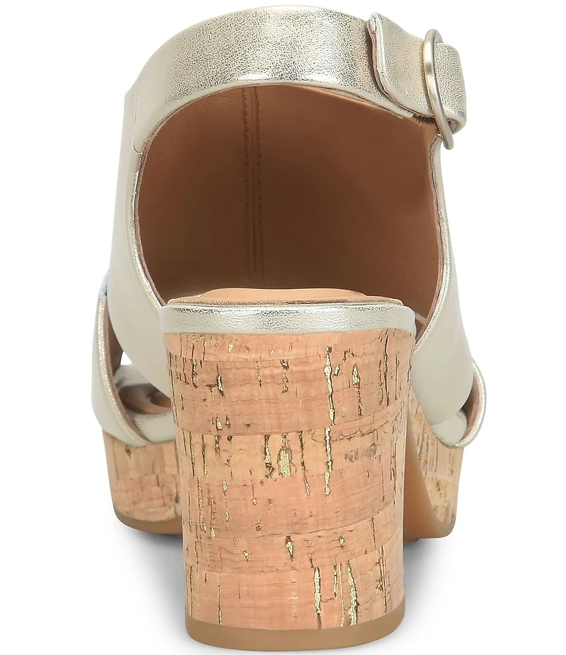 Sofft Liv Metallic Leather Slingback Cork Heel Sandals