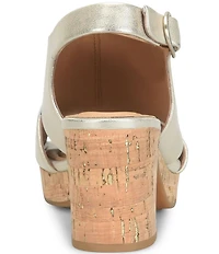 Sofft Liv Metallic Leather Slingback Cork Heel Sandals