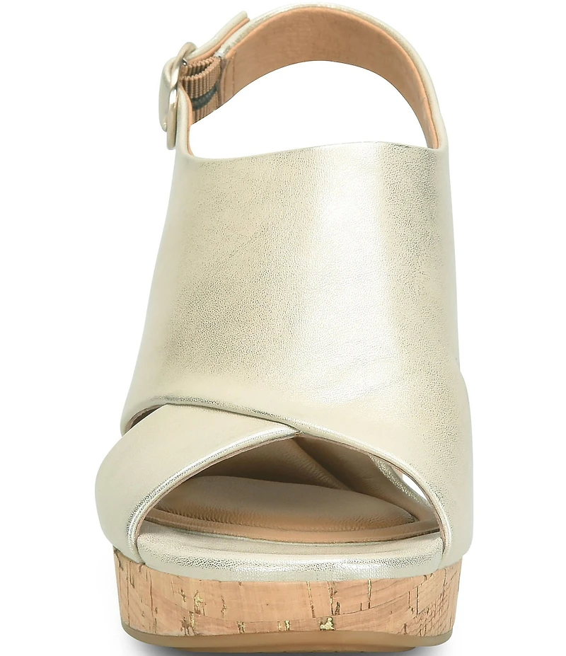 Sofft Liv Metallic Leather Slingback Cork Heel Sandals