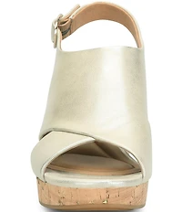 Sofft Liv Metallic Leather Slingback Cork Heel Sandals
