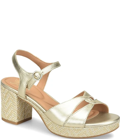Sofft Lucille Leather Ankle Wrap Textured Platform Sandals