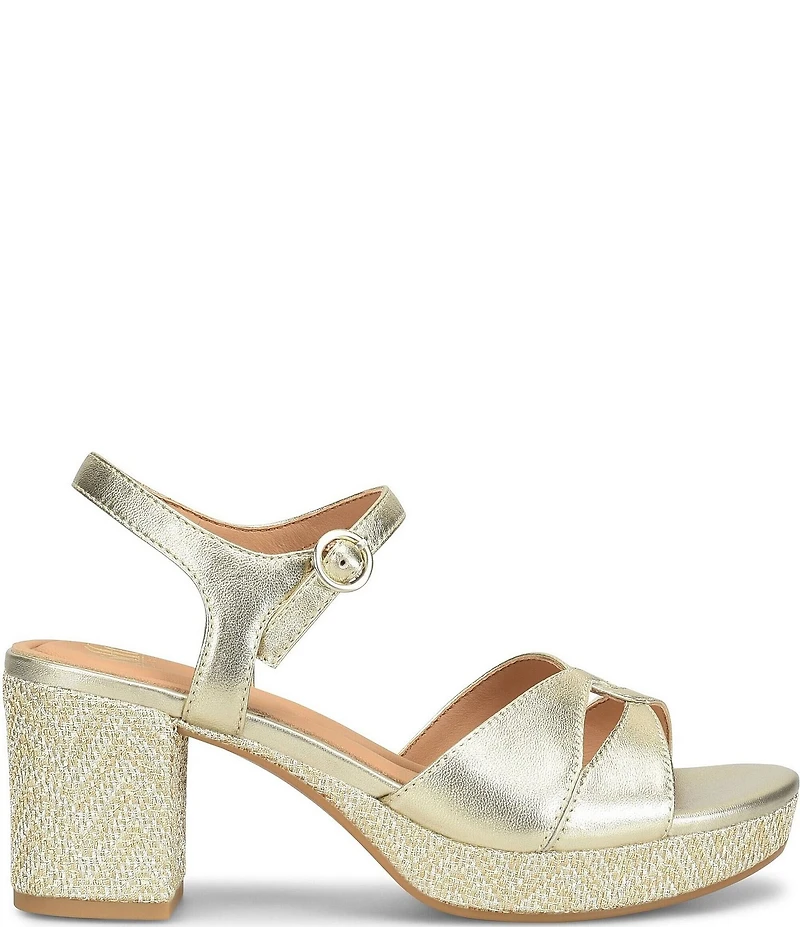 Sofft Lucille Leather Ankle Wrap Textured Platform Sandals