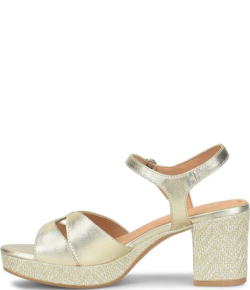 Sofft Lucille Leather Ankle Wrap Textured Platform Sandals