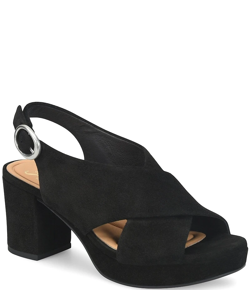 Sofft Lyric Suede Slingback Platform Block Heel Sandals