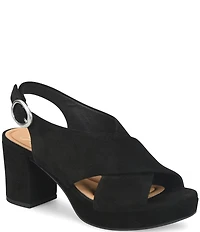 Sofft Lyric Suede Slingback Platform Block Heel Sandals