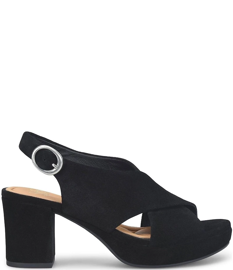 Sofft Lyric Suede Slingback Platform Block Heel Sandals