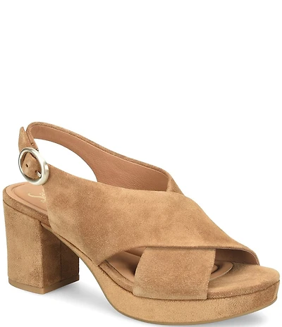 Sofft Lyric Suede Slingback Platform Block Heel Sandals