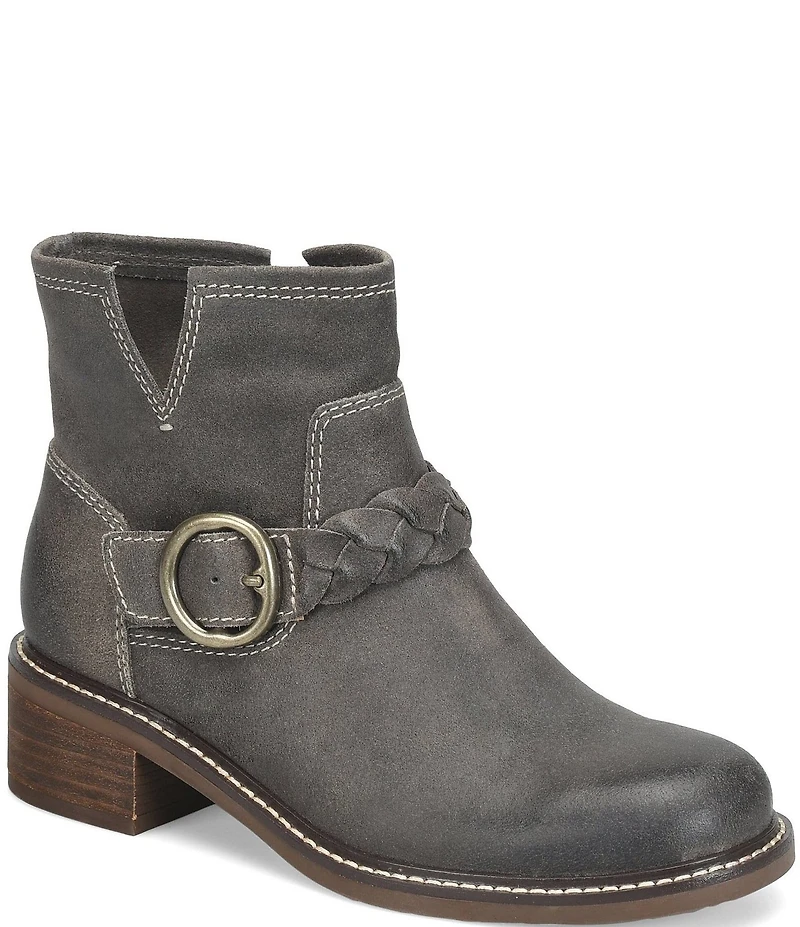 Sofft Miley Suede Braided Buckle Hardware Booties