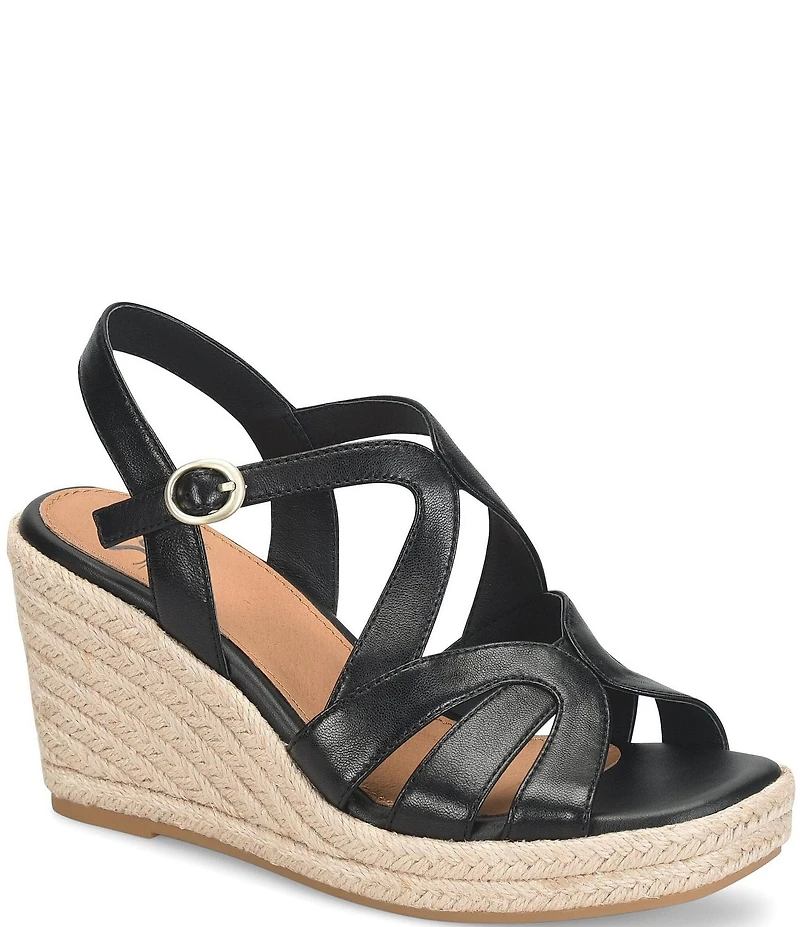 Sofft Norma Strappy Leather Platform Espadrille Wedge Sandals