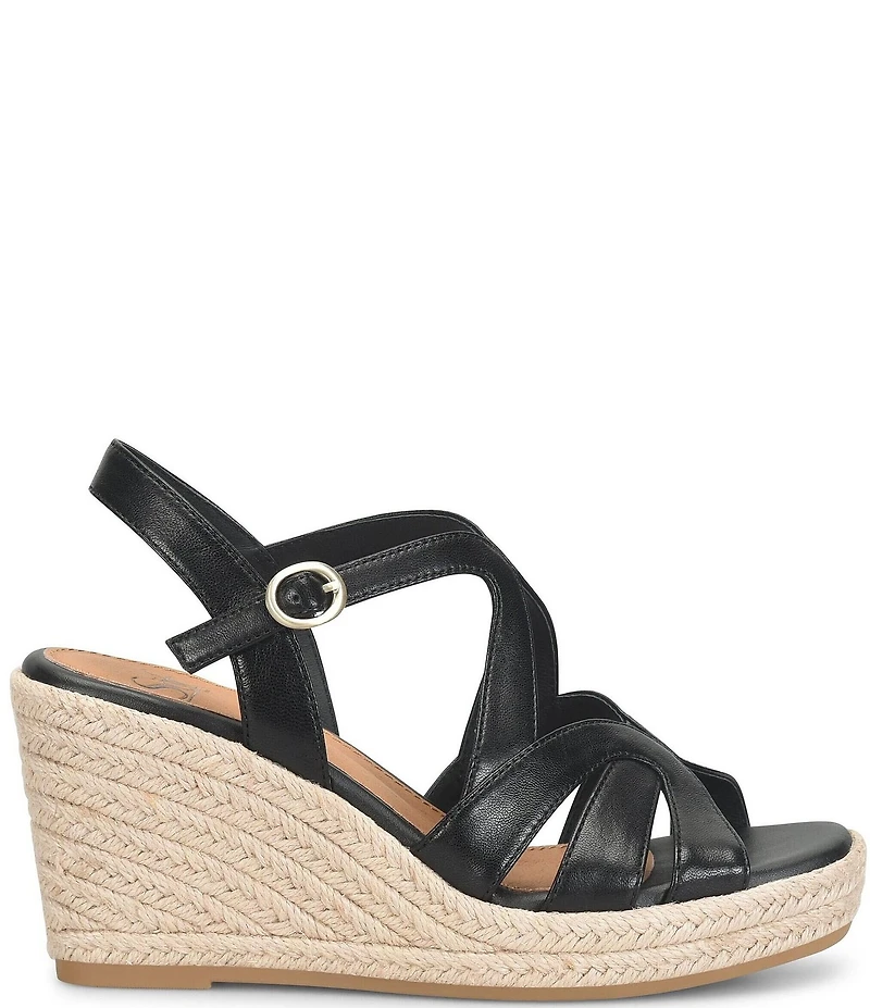 Sofft Norma Strappy Leather Platform Espadrille Wedge Sandals