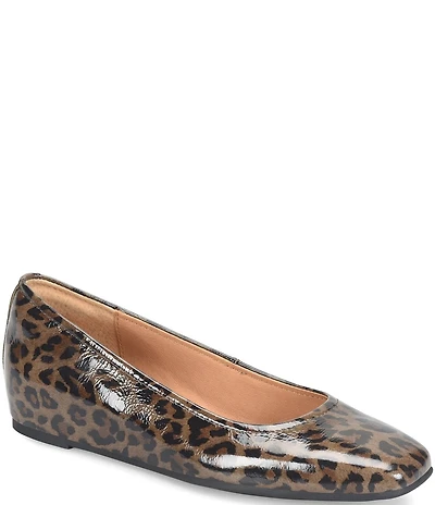 Sofft Poppy Leopard Print Patent Leather Slip On Ballet Wedge Pumps
