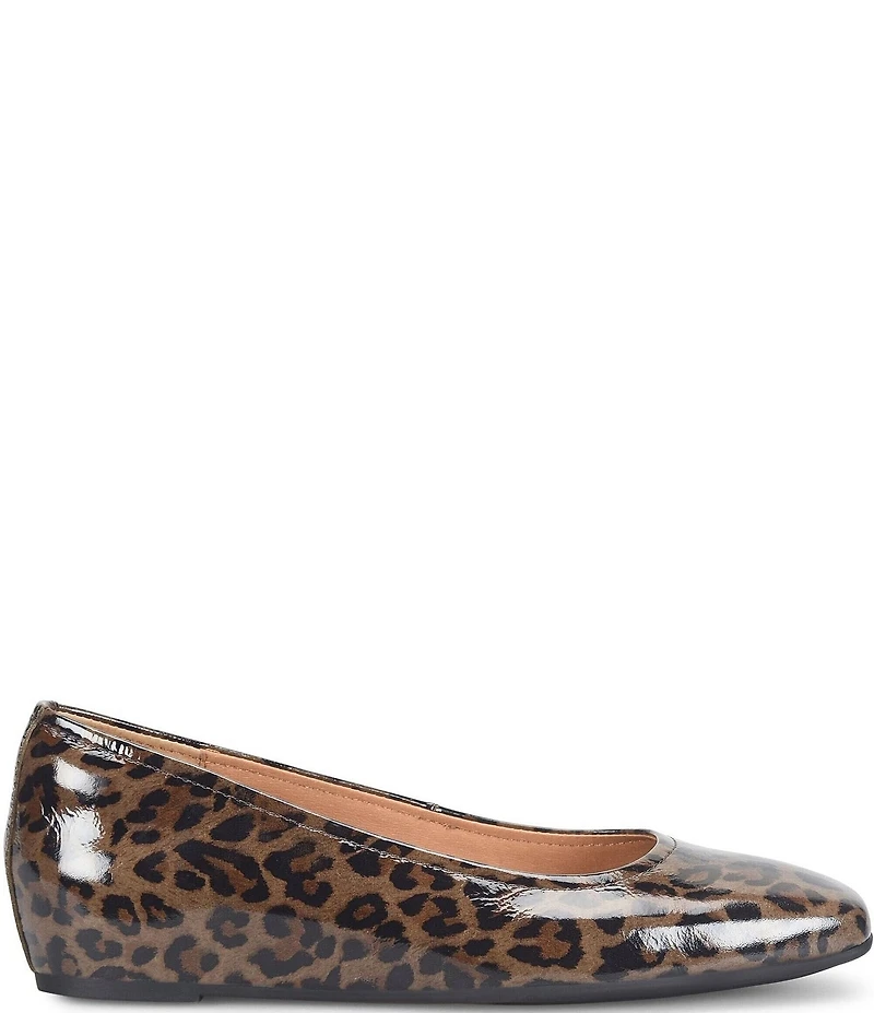 Sofft Poppy Leopard Print Patent Leather Slip On Ballet Wedge Pumps