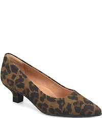 Sofft Sabrina Leopard Print Suede Pointed Toe Kitten Heel Pumps