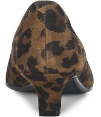 Sofft Sabrina Leopard Print Suede Pointed Toe Kitten Heel Pumps