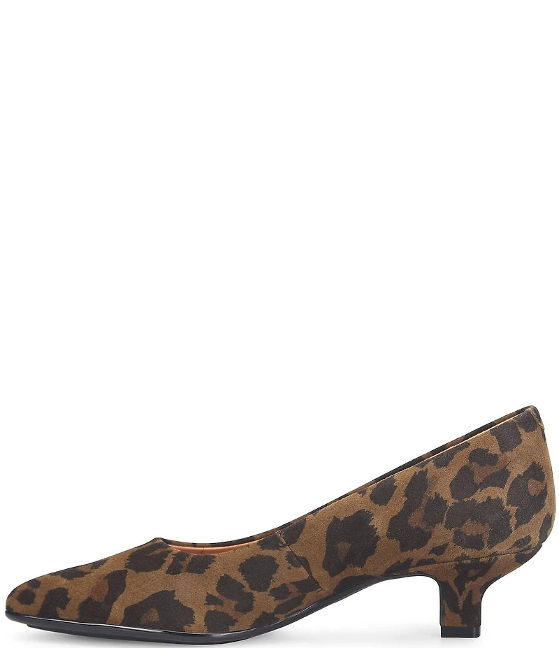 Sofft Sabrina Leopard Print Suede Pointed Toe Kitten Heel Pumps