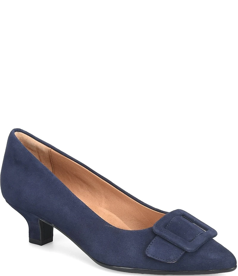 Sofft Sadie Suede Buckle Ornament Pointed Toe Kitten Heel Pumps