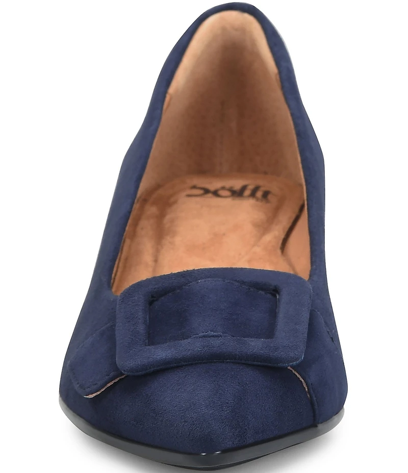 Sofft Sadie Suede Buckle Ornament Pointed Toe Kitten Heel Pumps