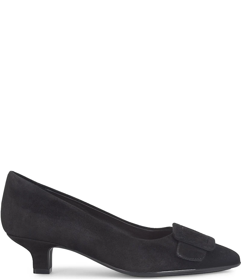Sofft Sadie Suede Buckle Ornament Pointed Toe Kitten Heel Pumps