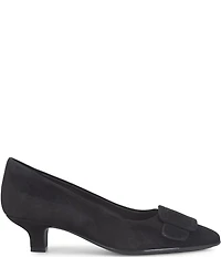 Sofft Sadie Suede Buckle Ornament Pointed Toe Kitten Heel Pumps