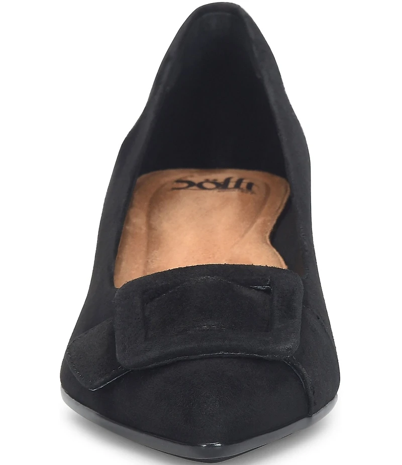 Sofft Sadie Suede Buckle Ornament Pointed Toe Kitten Heel Pumps