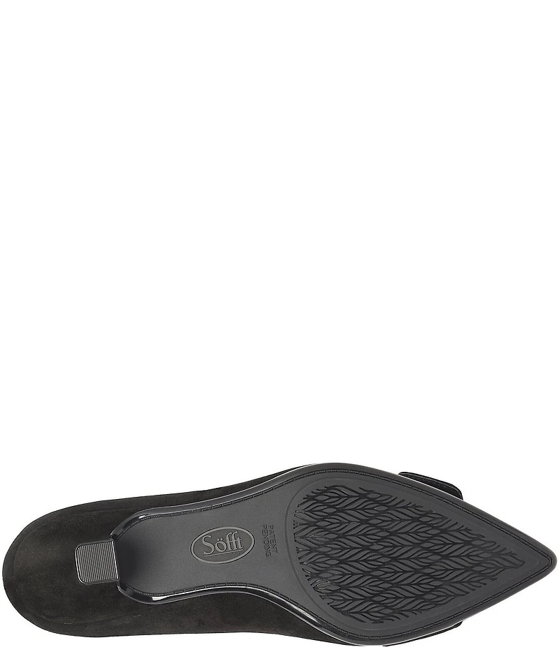 Sofft Sadie Suede Buckle Ornament Pointed Toe Kitten Heel Pumps