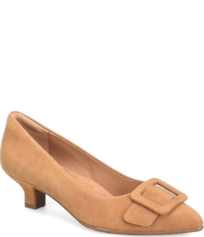 Sofft Sadie Suede Buckle Ornament Pointed Toe Kitten Heel Pumps