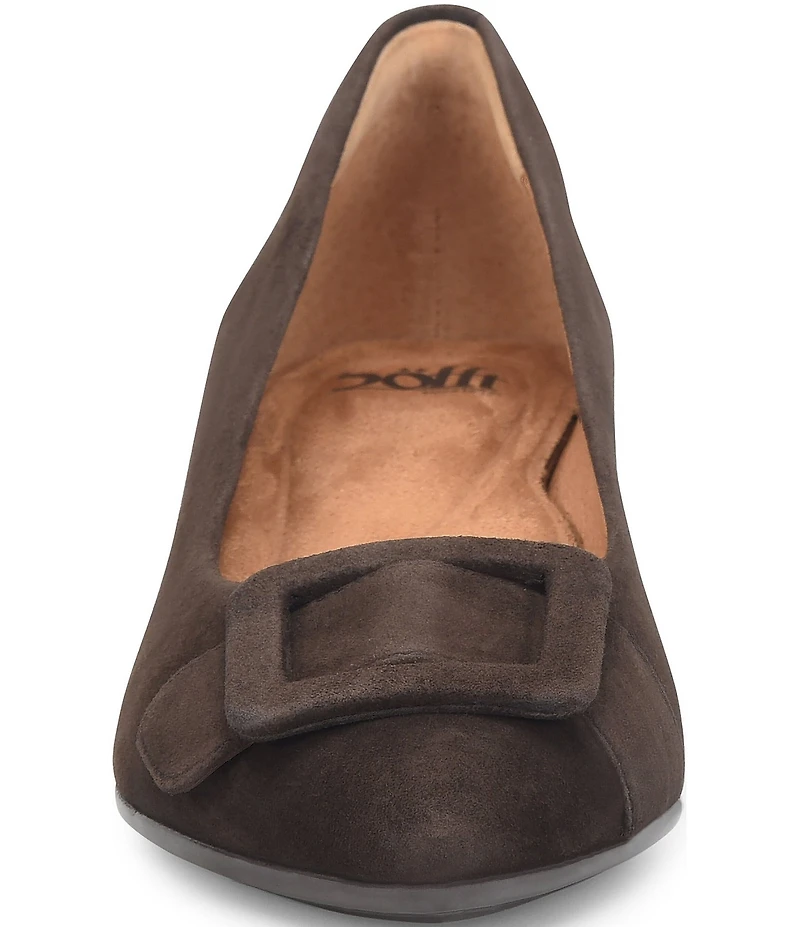 Sofft Sadie Suede Buckle Ornament Pointed Toe Kitten Heel Pumps