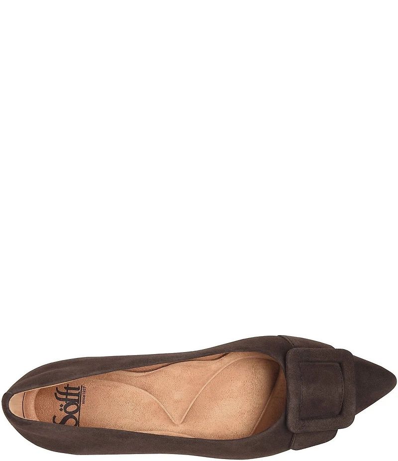 Sofft Sadie Suede Buckle Ornament Pointed Toe Kitten Heel Pumps