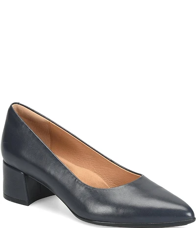 Sofft Sandra Pointed Leather Block Heel Pumps