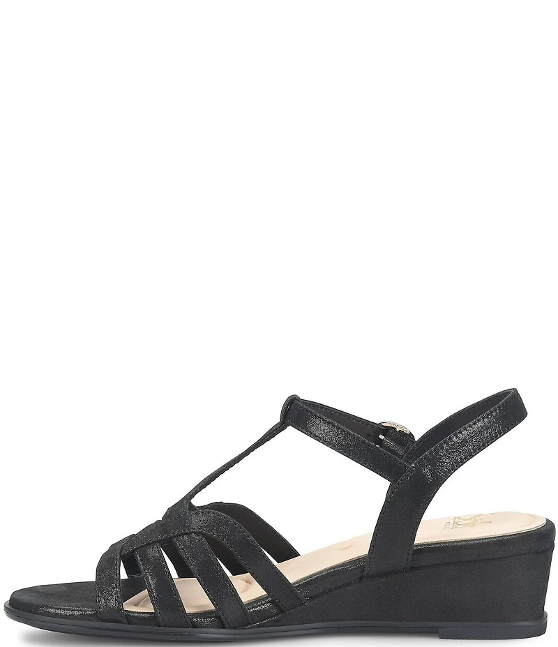 Sofft Scarlet Metallic Leather Wedge Sandals