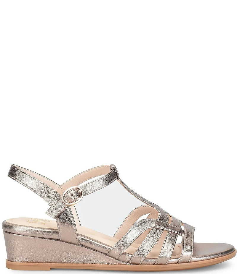 Sofft Scarlet Metallic Leather Wedge Sandals