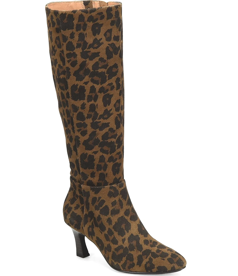 Sofft Sonya Leopard Suede Waterproof Kitten Heel Boots