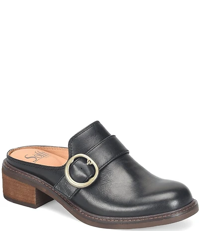 Sofft Tiffany Leather Buckle Hardware Strap Mules