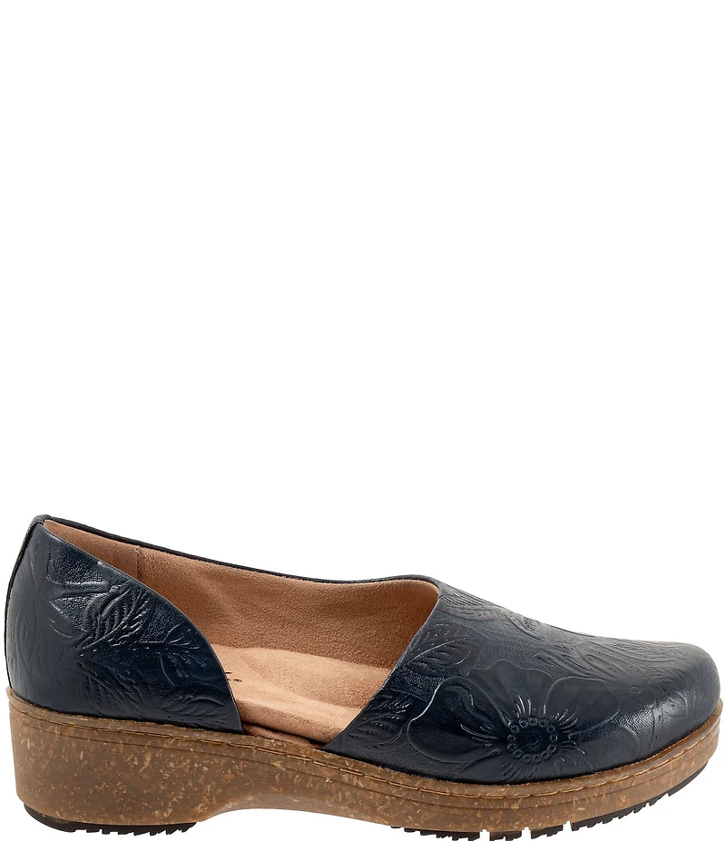 SoftWalk Addie Floral Embossed Leather Open Side Clogs