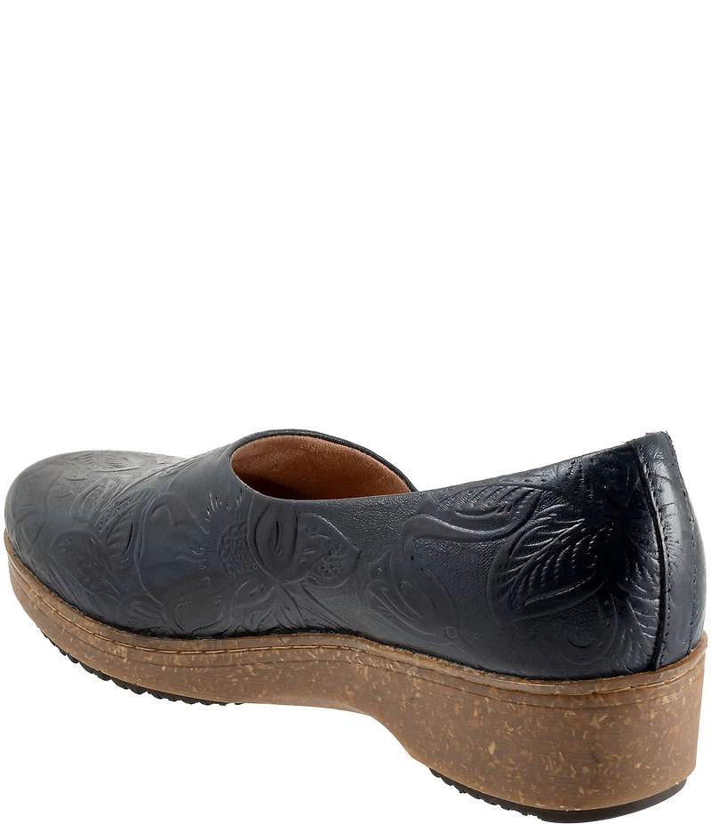 SoftWalk Addie Floral Embossed Leather Open Side Clogs