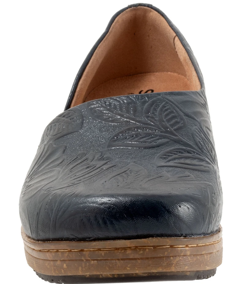 SoftWalk Addie Floral Embossed Leather Open Side Clogs