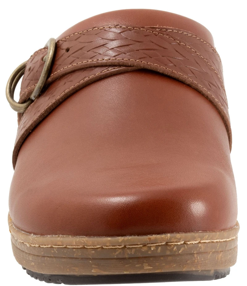 SoftWalk Asmara Leather Embossed Buckle Hardware Strap Clogs