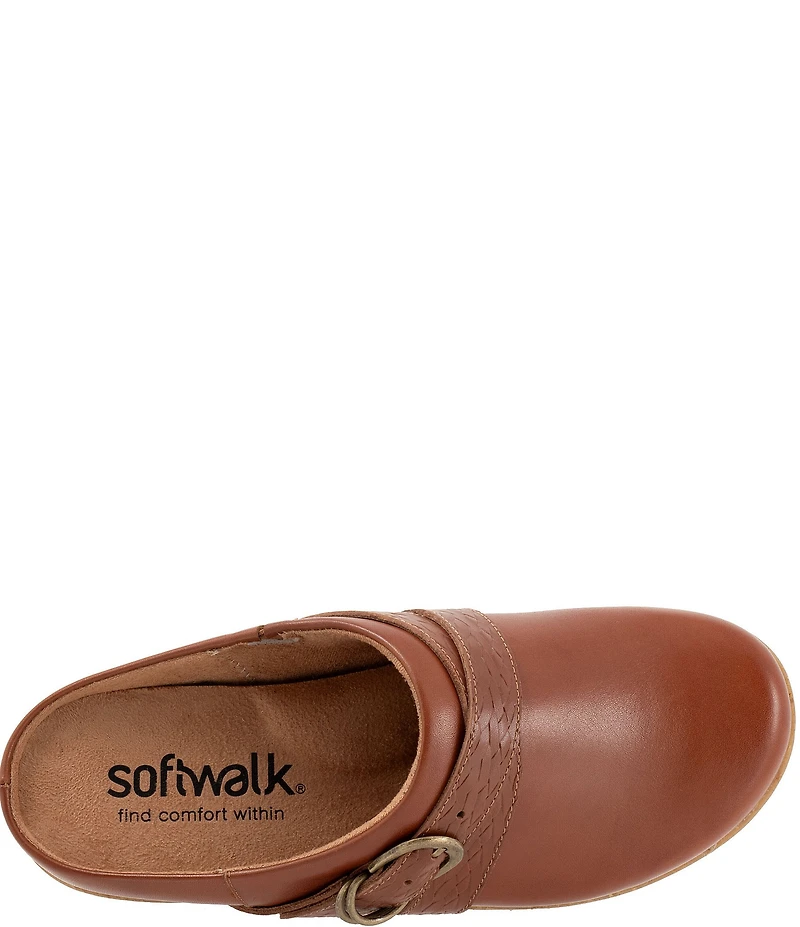 SoftWalk Asmara Leather Embossed Buckle Hardware Strap Clogs