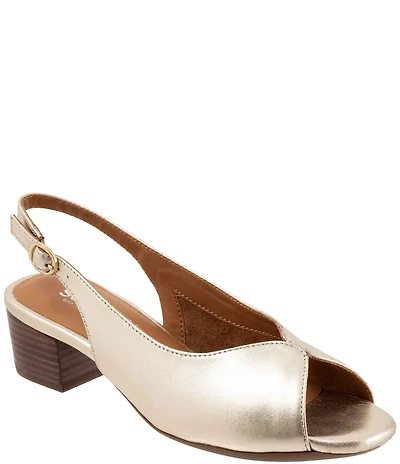 SoftWalk Lakewood Metallic Leather Slingback Block Heel Sandals