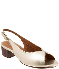 SoftWalk Lakewood Metallic Leather Slingback Block Heel Sandals