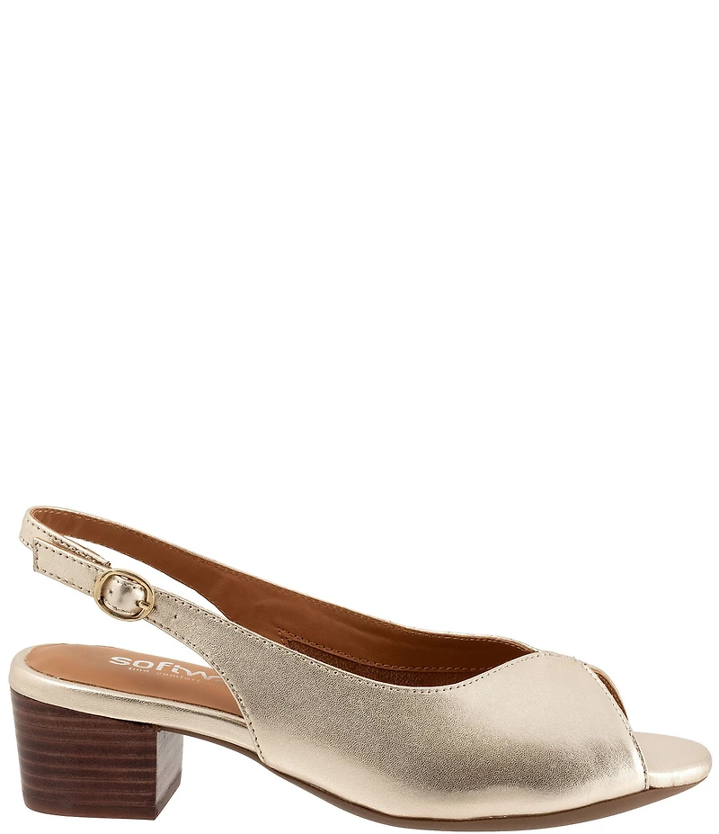 SoftWalk Lakewood Metallic Leather Slingback Block Heel Sandals