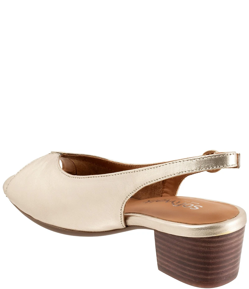 SoftWalk Lakewood Metallic Leather Slingback Block Heel Sandals
