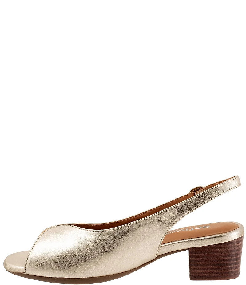 SoftWalk Lakewood Metallic Leather Slingback Block Heel Sandals