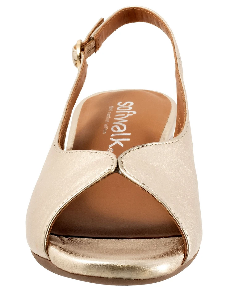 SoftWalk Lakewood Metallic Leather Slingback Block Heel Sandals