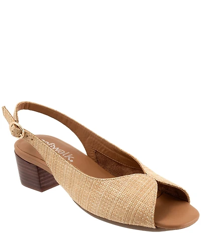 SoftWalk Lakewood Raffia Slingback Block Heel Sandals