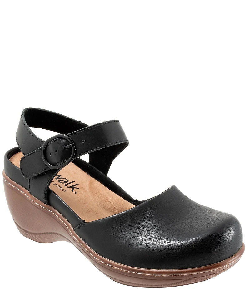SoftWalk Mabelle Leather Ankle Strap Clogs