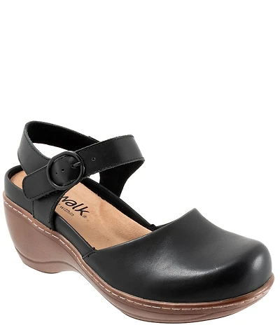 SoftWalk Mabelle Leather Ankle Strap Clogs